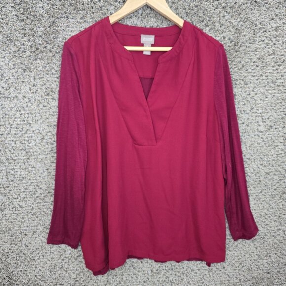 Chicos Top Womens 3 US XL Burgundy V Neck Polyester Blouse Casual Ladies - Picture 1 of 7